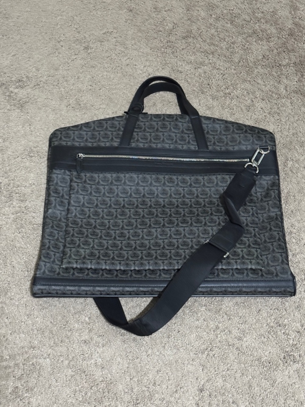 Salvatore Ferragamo Black and Gray Monogram Laptop Garment Bag